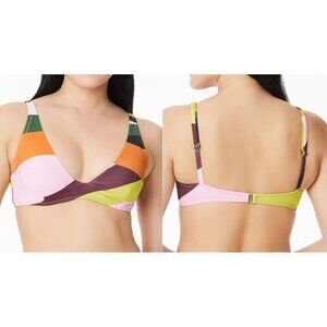 Sanctuary Float On Plunge Triangle Bikini Swim Top L Underwire Multicolor NWT